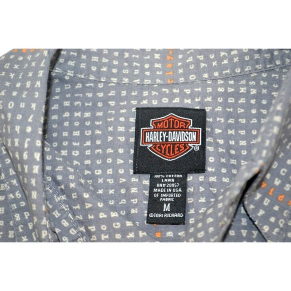 HARLEY DAVIDSON Mens Short Sleeve Button Front Shirt SIZE MEDIUM All Over Letter - Picture 6 of 6